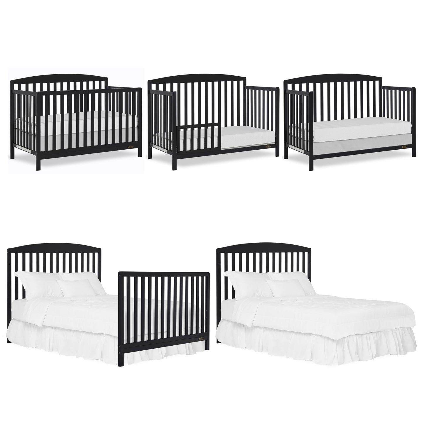 Dream On Me JPMA & Greenguard Gold Certified Odelle 5 in 1 Convertible Crib in Matte Black, Built of Sustainable Pinewood, 3 Mattress Height Settings, Non-Toxic Water-Based Paint Finish