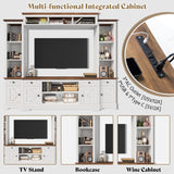 AMERLIFE 98in Farmhouse Wall Unit TV Stand with Bookshelves, Wine Cabinet, Fits 78" TVs, Large Entertainment Center with Power Outlets & Barn Door, Rustic Media Console for Living Room, White AMERLIFE