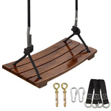 PELLOR Wood Swing Seat, Carbonized Hanging Wood Tree Swing for Adult Kids Children Anticorrosive & 100% Waterproof Wooden Swing Set 440lbs Load Indoor Outdoor Backyard Play PELLOR