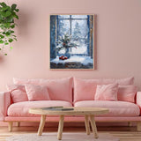 Paint by Numbers for Adult Winter Windowsill Snow Scene DIY Canvas Oil Painting Kit for Adults with Paintbrushes Acrylic Pigment Drawing Paintwork, 40x50cm, Without Frame LAENAKR
