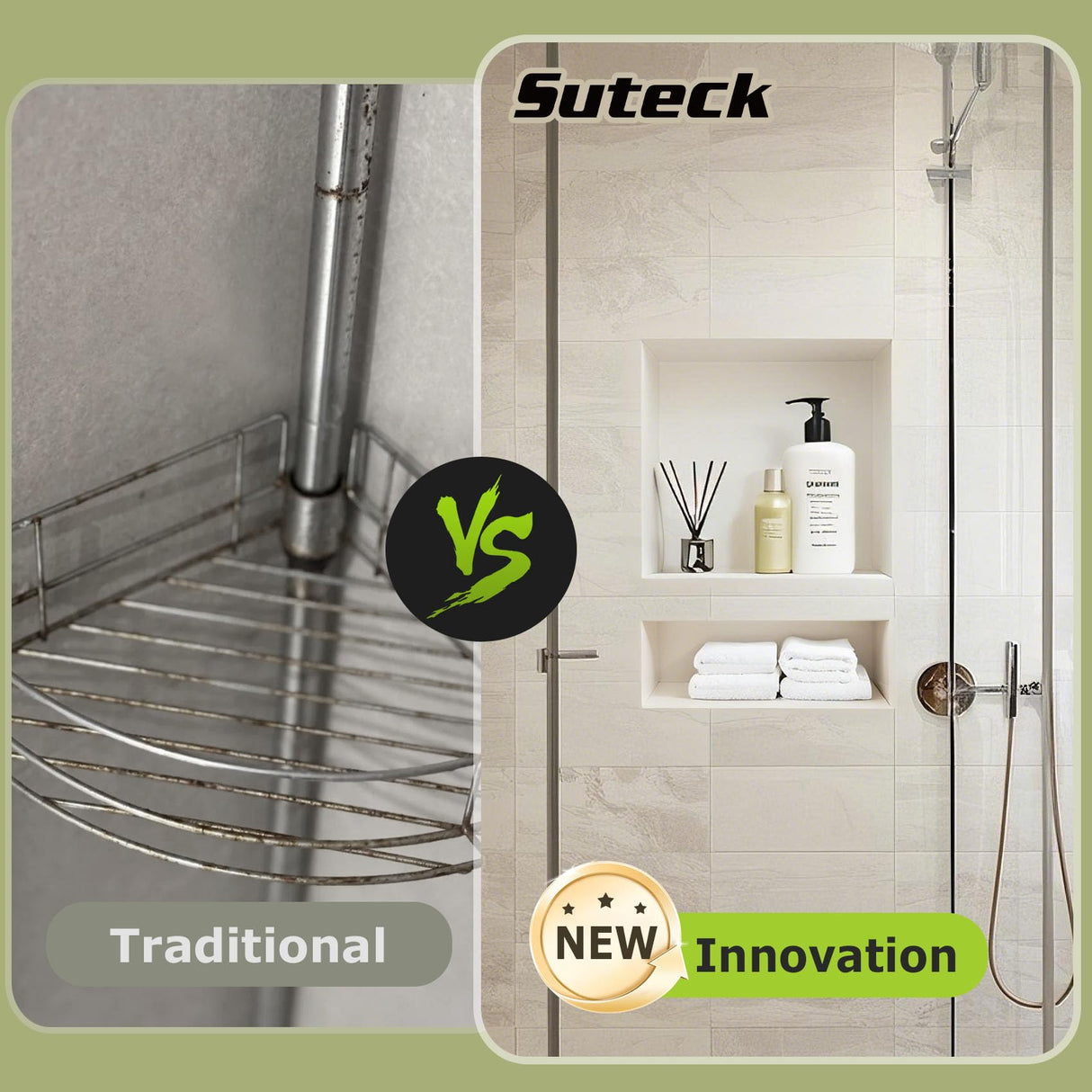 Suteck Shower Niche, 25" x 17" 3.8" Outer Size, Actual Size 14" + 16.5"(Big Grid) 14"+ 6" (Small Grid) Tile Ready Recessed Shower Shelf Bathroom Niche Box for Organization Suteck