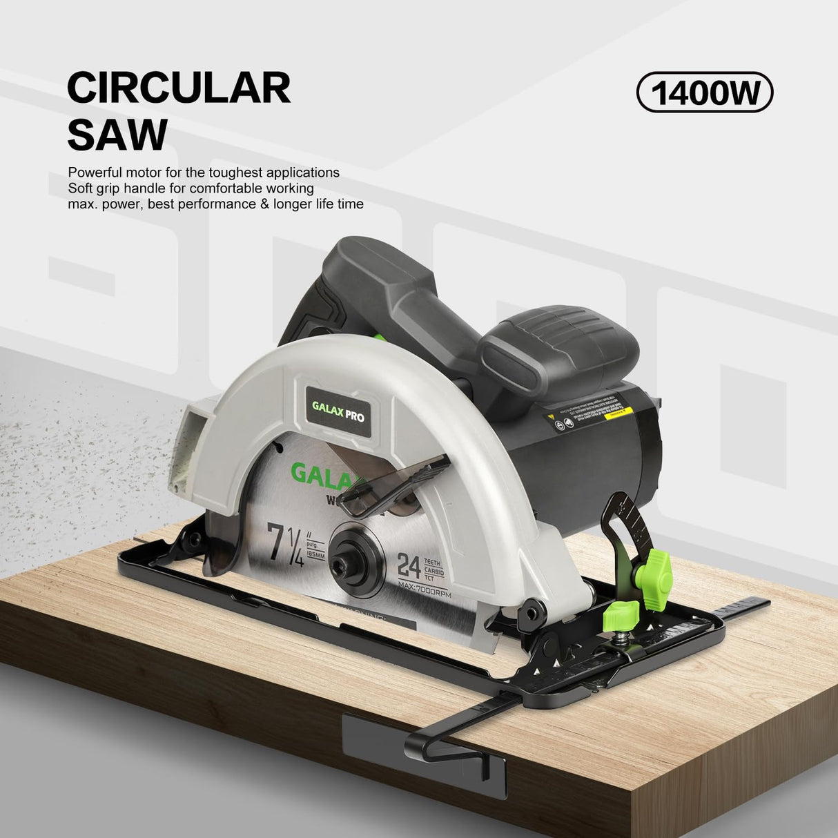 GALAX PRO 11 Amp Power Circular Saw, 6000RPM Corded Circular Saw with Adjustable Cutting Depth 2-7/16" (90°) to 1-13/16" (45°), 7-1/4 Inch Carpentry Saw Blade, Ideal for Wood, Plastic Cuts GALAX PRO