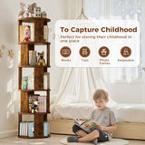 VYRIVA 5 Tier Rotating Bookshelf Tower, 360° Display Round Bookcase, Floor Standing Corner Revolving Bookshelf Organizer Storage Rack for Home Study Office, Walnut VYRIVA