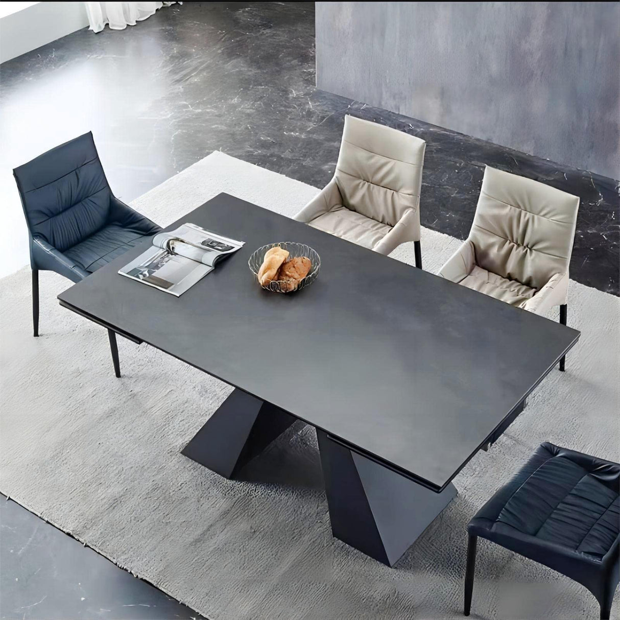 TimesGate Expandable Dining Table for 8-12 Seat, Flexible Stretch, Tabletop Made from Rock Plate and Tempered Glass, Solid Carbon Steel Base, 35.4" D x 94.5" W x 30" H, Dark Grey TimesGate
