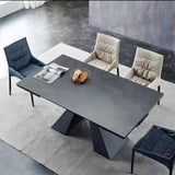 TimesGate Expandable Dining Table for 8-12 Seat, Flexible Stretch, Tabletop Made from Rock Plate and Tempered Glass, Solid Carbon Steel Base, 35.4" D x 94.5" W x 30" H, Dark Grey TimesGate
