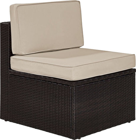 Crosley Furniture Palm Harbor Armless Outdoor Sectional Chair, Wicker Patio Chairs for Porch, Deck, Backyard, Brown with Sand Cushions Crosley Furniture