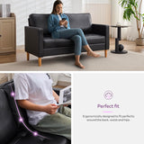 TYBOATLE 57" Small Black Faux Leather Sofa Couches, 3 Piece Living Room Set, Mid-Century Modern Tufted Comfy Loveseat, 2 Seater Office Couch Love Seat for Small Space Bedroom Drom Apartment TYBOATLE