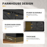 YITAHOME 52" Farmhouse Coffee Bar Cabinet with Storage, Buffet Cabinet with Goblet Holder, 5 Hooks, Power Outlets, Sideboard Cabinet with Sliding Barn Doors for Kitchen & Living Room (Black Oak) YITAHOME