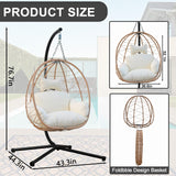 Egg Chair with Stand, Uv-Proof Pe Wicker Hanging Chair for Outdoor Patio, Cushioned Hammock Swing for Bedroom Garden Indoor/Outdoor, Double-Zipper Structure Hanging Egg Chair (Yellow and White) VERASCOT