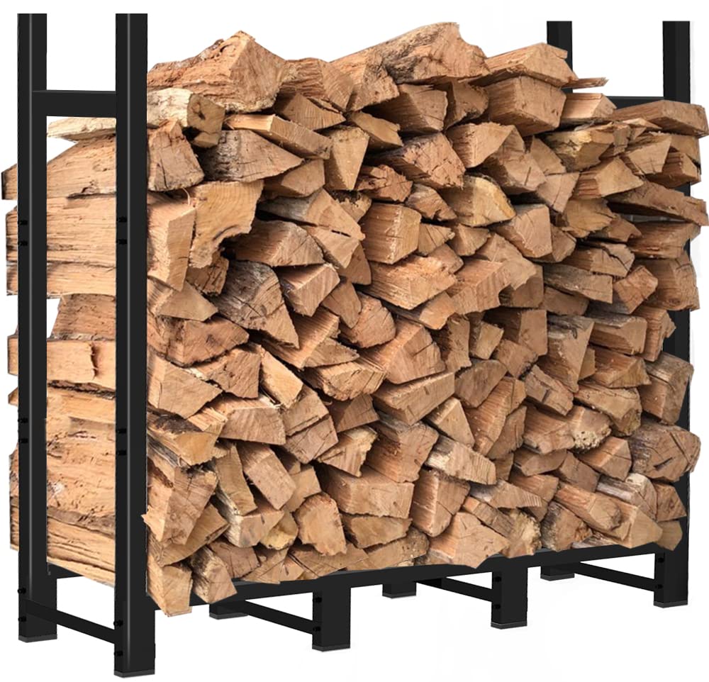 Khordin 4ft Firewood Rack Adjustable Heavy Duty Fire Wood Stand Holder for Outdoor Indoor Fireplace Log Storage, Metal Lumber Stacker Organizer, Black Khordin