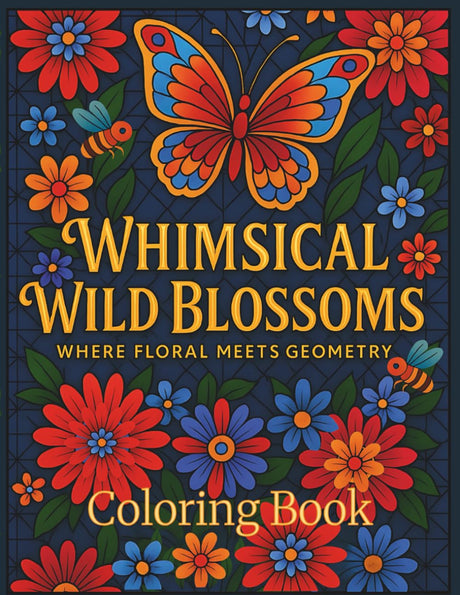 Whimsical Wild Blossoms – Where Floral Meets Geometry: A Fun & Relaxing Coloring Book for All Ages with Bold Geometric Patterns, Beautiful Flowers, Butterflies & Bees for Stress Relief & Creativity. Majosta
