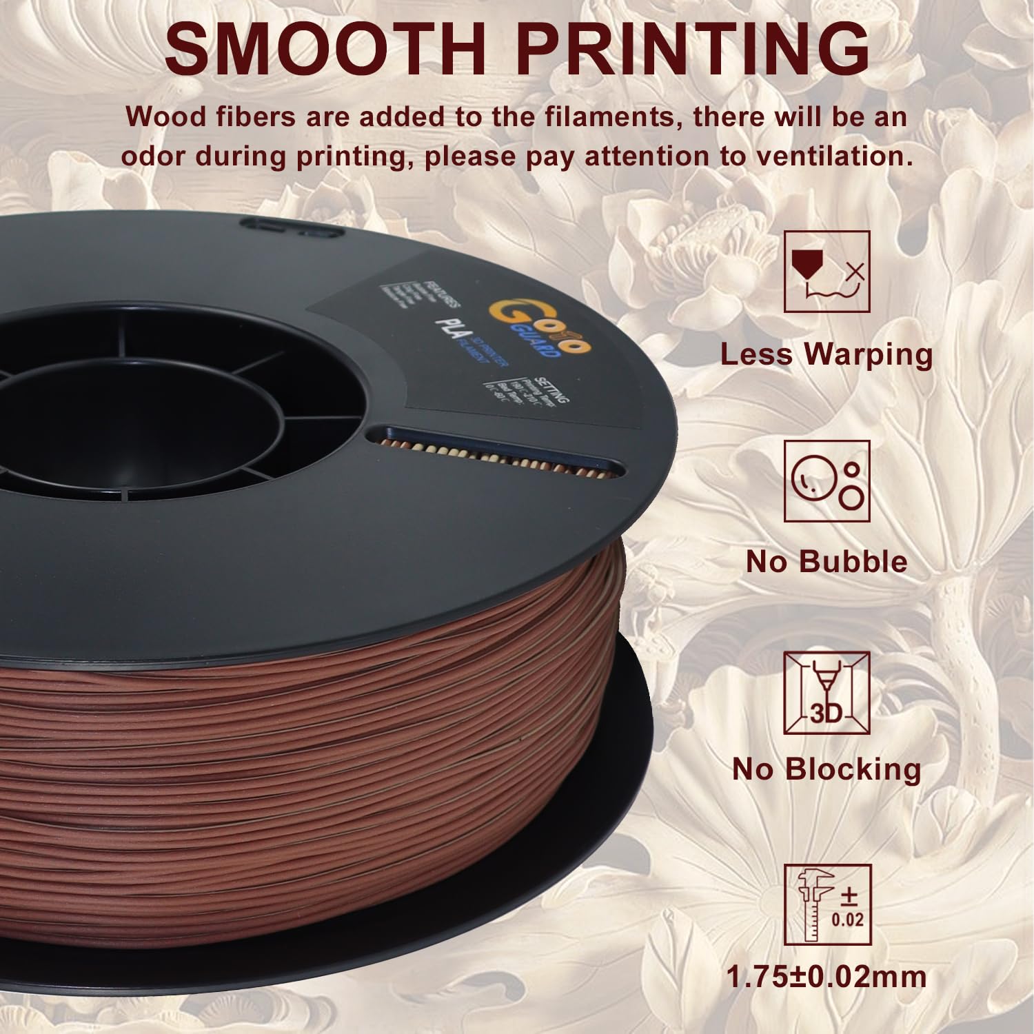 Goto Guard PLA Filament 1.75mm, Walnut & Natural Dual Color PLA Wood 3D Printer Filament, 3D Printing Filament Added Wood Fiber Wood Texture Filament, Dimensional Accuracy +/- 0.02mm, 1KG(2.2 - WoodArtSupply