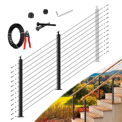 Zylorix 42" 2ft-8ft T304 Stainless Steel Cable Railing Post Kit(Flexible DIY 1+1) - 2Pack 33° Drilled Posts, Sufficient 118ft 1/8" Cable, Terminals, and Grommets with Cutter(No Handrail) for Decks