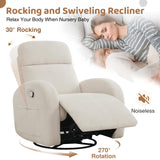 AEMEIOS Swivel Recliner Rocker Nursery, Nursering Glider Recliner, Manual Swivel Rocking Reclining with Double Pockets for Living Room, Corduroy Cream White AEMEIOS