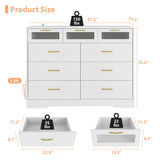 Vibe & Dine 9 Drawer Dresser with LED Lights and Charging Station, Modern Chest of Drawers Closet Organizer, Wood Wide Storage Dresser for Bedroom, Living Room Vibe & Dine