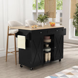 HLR Kitchen Island On Wheels, Rolling Kitchen Island Cart with Drop Leaf Countertop, Barn Door Kitchen Island Table with Storage Cabinet and Tower Rack, Island Table for Kitchen HLR