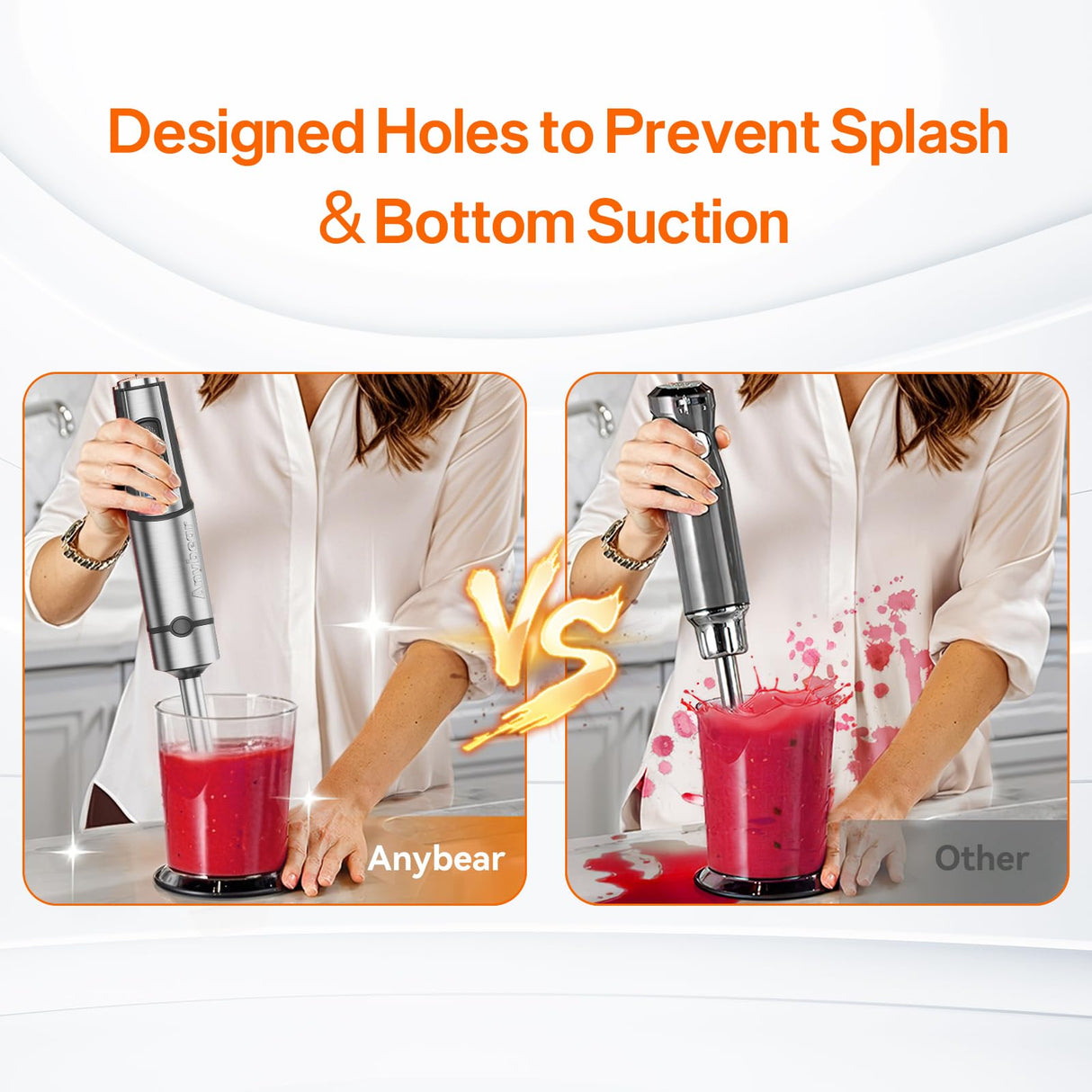 Anybear Immersion Blender, 1100W 2-in-1 Hand Held Blender with Full Copper Motor & Stainless Steel Body, 15 Speed & Turbo Mode Hand Mixer, Blade with Anti-scratch Coating anybear