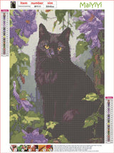 MaiYiYi Black Cat Diamond Painting by Numbers, 5D Full Round Drill Pet Cat Diamond Painting Cross Stitch Kit, Flower Cat Diamond Dots Art for Adult Beginners Home Wall Art Decor (30X40 CM) MaiYiYi