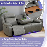 Anthato Power Recliner Sofa Set, Living Room Furniture Sets, 3-Piece Reclining Leather Sofa Loveseat Chair, Living Room Couch Set with Cup Holders/Coffee Table/LED Light for Home Theater/Office,Grey#2 Anthato
