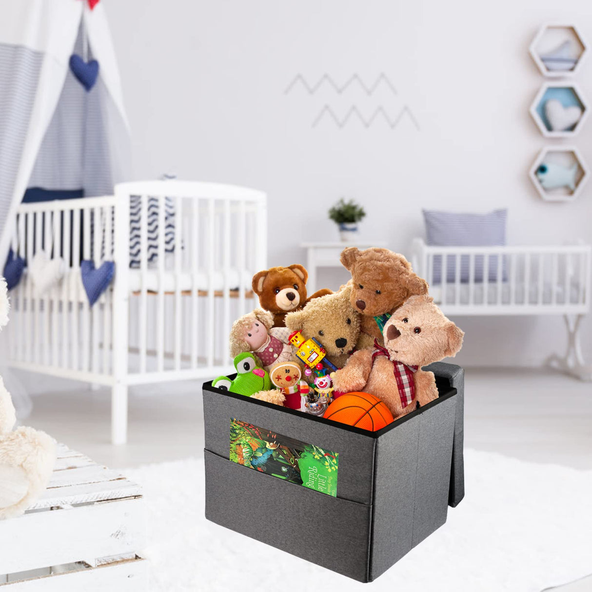 Hamgtrion Ottoman Storage Ottoman Collapsible Ottoman with Storage Foot Rest Small Ottoman with Side Pocket Foot Stools for Living Room Grey L17W13H13inches Hamgtrion