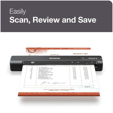 Epson Workforce ES-60W Wireless Portable Sheet-fed Document Scanner for PC and Mac 10.7" x 1.9" x 1.4" Epson