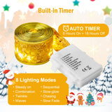 Minetom Christmas Tree Ribbon String Lights - 33ft 100 LED Battery Powered Fairy Lights with Timer and 8 Lighting Modes, Christmas Ribbon Bows Lights for 6ft - 8ft Christmas Tree New Year Decor, Gold Minetom