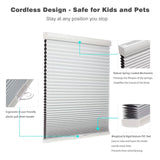 MYshade Blackout Cordless Cellular Shades Honeycomb Shade for Indoor Windows Room Darkening Blinds for Home Office Pull Down Window Shades Easy to Install 35 inch Wide, H72 White Pleated Shade MYshade