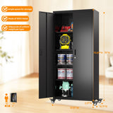 Aobabo 73" H Metal Storage Cabinet with Wheels for Garage, Rolling Tool Cabinet with 4 Shelves, for Home Office, Black, Assembly Required Aobabo