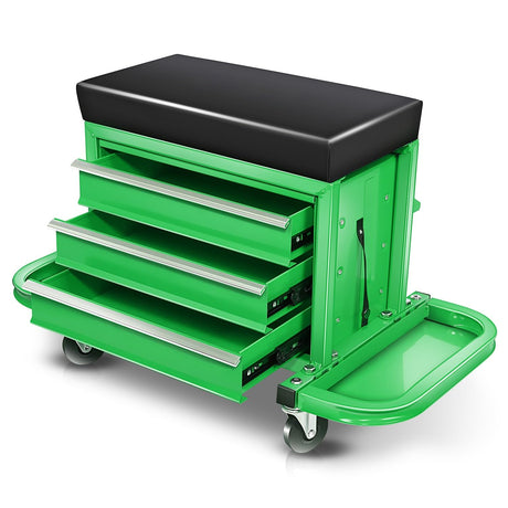 Auto Dynasty 3-Drawer Mechanic Rolling Seat, 350 LBS Capacity Roller Garage Shop Seat with Storage Tool Tray for Workshop, Repair Shop, Warehouse, Green Auto Dynasty