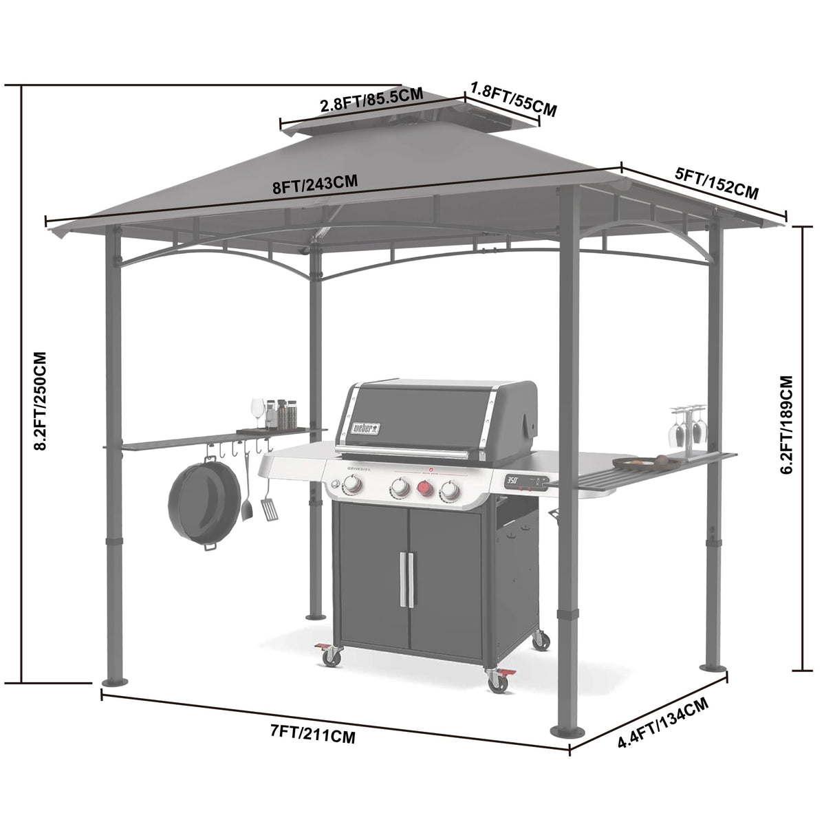 MASTERCANOPY 8 x 5 Grill Gazebo Outdoor BBQ Gazebo Canopy with 2 LED Lights (Gray) MASTERCANOPY