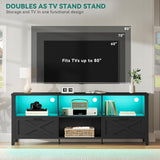 YITAHOME 70 Inch Farmhouse TV Stand, LED Light Entertainment Center Accommodates TVs up to 80 Inches, Media TV Console with Storage Compartments and Customizable Divider for Living Room (Black) YITAHOME