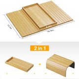 Bestjing Bamboo Sofa Armrest Tray Table for Couch - 2-in-1 Couch Arm Table Tray with Be Slide Detachable Tray - Anti-Slip Foldable Armchair Table Tray for Drinks Cup Cellphone Remote Snacks (Bamboo) Bestjing