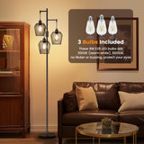 SIBRILLE Dimmable Floor Lamp, Farmhouse Industrial Floor Lamp with Elegant Cage & 3 x 1000LM LED Bulbs, Tall Standing Lamp Modern Floor Lamp Black Tree Floor Lamps for Living Room Bedroom Office SIBRILLE