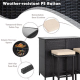 Crownland 3-Piece Wicker Patio Outdoor Bar Set, 2 Stools and 1 Glass Top Table, Bistro Set, Brown Furniture for Deck, Lawn, Backyard Crownland