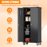 SUXXAN Metal Storage Cabinets with Wheels, 72" Steel Lockable Storage Cabinet with Adjustable Shelves Pegboards and Hooks for Office School Garage Warehouse Utility Room, Assembly Require, Black SUXXAN