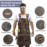 Lumil Waxed Canvas Woodworking Apron, Woodworking Apron for Men, 22oz with 9 Pockets & Cross Back Straps, Work Carpenter Shop Aprons for Men and Women, BBQ, Cooking, and Workshop, Mechanic (Brown) Lumil