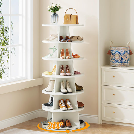 Tribesigns 7-Tier Shoe Rack for Closet, 24 Pairs Rotating Shoe Rack Tower, 360° Revolving Shoe Rack, Wood Shoe Storage Organizer, Vertical Lazy Susan Spinning Shoe Rack for Entryway, Hallway, - WoodArtSupply