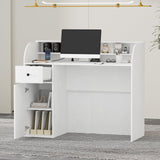 VOWNER Modern Reception Desk with Storage Drawers, 39.4" H Office Counter with LED Lighting, Secretary Desk with Power Outlets – Front Desk for Salon, Lobby – White (47.2" W x 18.9" D x 39.4" H) VOWNER