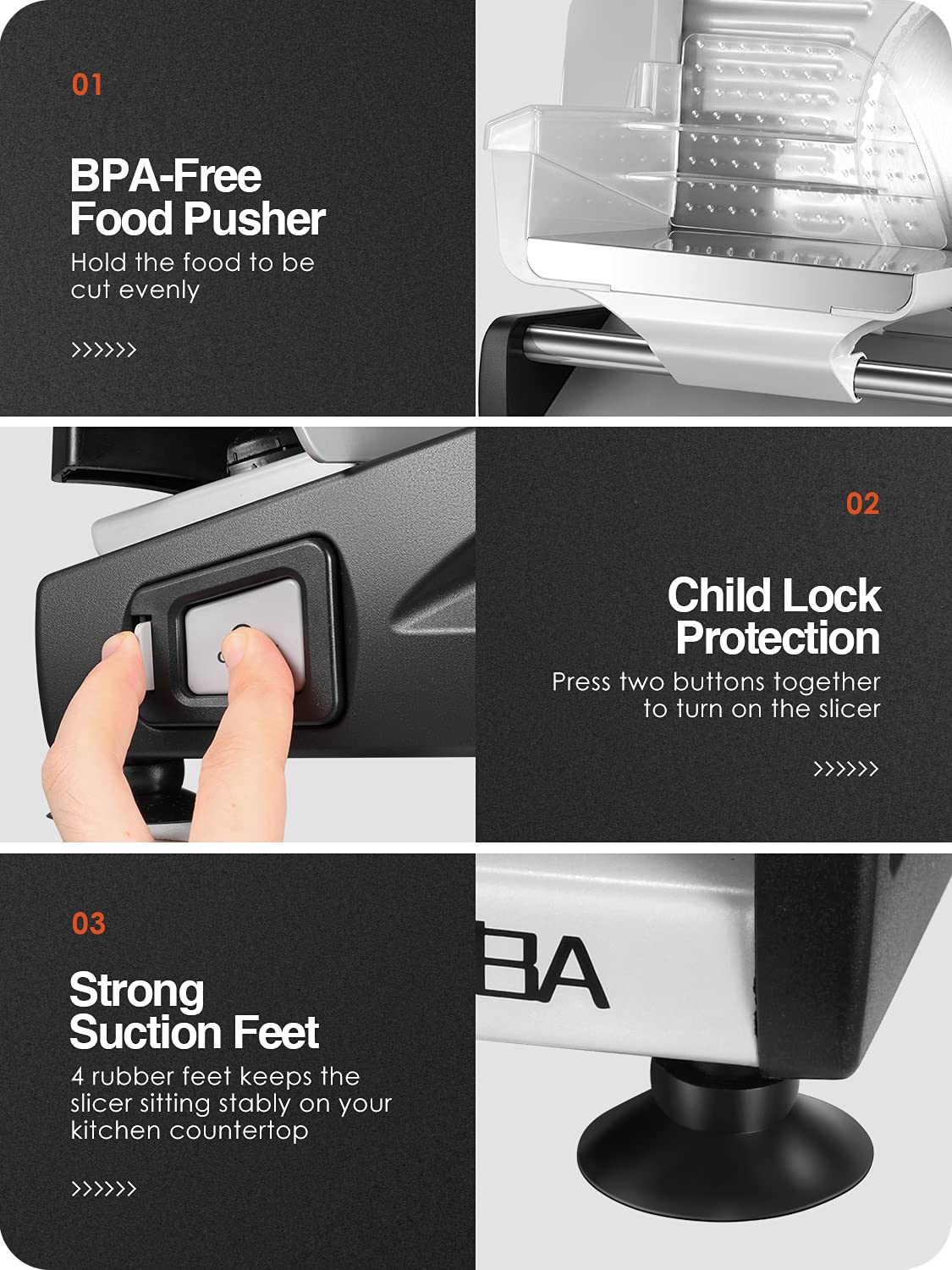 OSTBA Meat Slicer Electric Deli Food Slicer with Child Lock Protection, Removable 7.5’’ Stainless Steel Blade and Food Carriage, Adjustable Thickness Food Slicer Machine for Meat, Cheese, Bread(150W) OSTBA