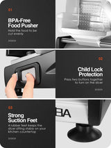 OSTBA Meat Slicer Electric Deli Food Slicer with Child Lock Protection, Removable 7.5’’ Stainless Steel Blade and Food Carriage, Adjustable Thickness Food Slicer Machine for Meat, Cheese, Bread(150W) OSTBA