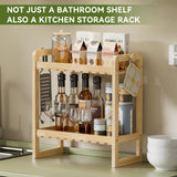 AmazerBath Bamboo Over The Toilet Storage Shelf - 2-Tier Bathroom Organizers and Storage Shelves, 2 in 1 Dual Stable Above Over Toilet Bamboo Shelf Home Storages Rack for Small Bathroom, Space Saver AmazerBath