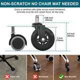 TICONN Office Chair Caster Wheels Set of 5 for Tile, Hardwood Floors and Carpets, Universal Fit for Most Chairs (Black) TICONN