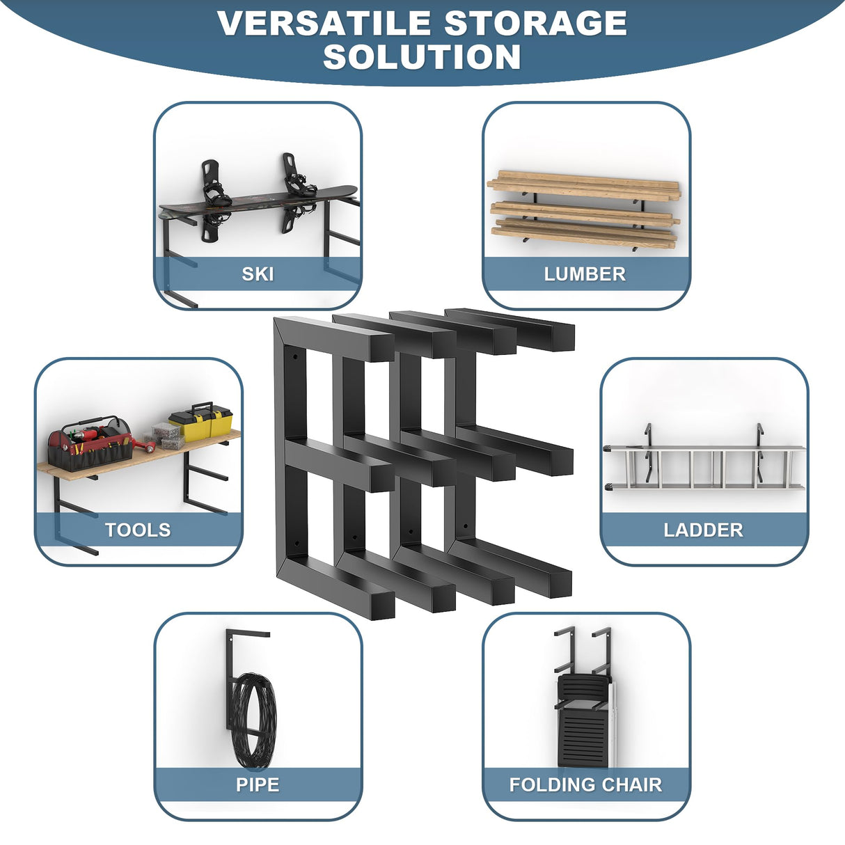 Ultrawall Lumber Storage Rack Wall Mount Wood Storage Racks, Metal Wood Organizer Racks for Shed, Workshop, Garage, Holds Up 220 LBS Per Level (Pack of 4, Black) Ultrawall