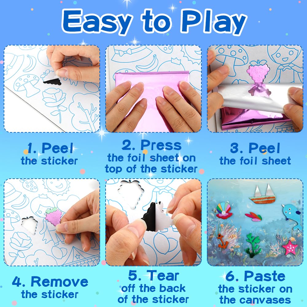 Foil Arts Kit for Girls Arts and Crafts for Girls 4 5 6 7 8 Fun Activity Set for Girls DIY Creative Birthday Gifts for Girl Boy Fun Craft Kits for Christmas Valentines Easter No Mess Art for Girl Blue ysuwekslu