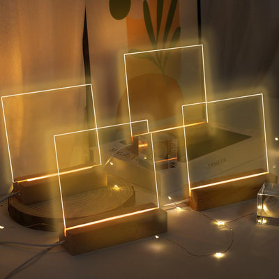 LACGO 4 PCS 6'' Wooden Light Base with Acrylic Display Boards - LED Wooden Bases with Warm White Lighted Rectangle Wood Acrylic Pedestal Stand for Home Room Bar Cafe Easter Decoration
