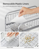 SONGMICS 2-Tier Pull Out Cabinet Organizers, Under Sink Organizer, Bathroom Organizer and Storage, Sliding Basket Drawers, Stackable for Kitchen, Bathroom, Metallic Silver UKCS017E01 SONGMICS