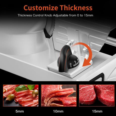 Meat Slicer, 200W Meat Slicer Machine for Home, DC Motor Quiet Deli Slicer with 2 Removable 7.5'' Stainless Steel Blades, Adjustable Dial for 0-15mm, Electric Food Slicer for Meat, Cheese, Bread Borlebbi