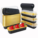 LNYZQUS Aluminum Foil Mini Loaf Pans With Lids 50 Pack, 6.8oz Rectangle Baking Cups Muffin Tins,Disposable Baking Tins Mini Baking Pans Holders For Mini Cake Bread -Black In Gold LNYZQUS