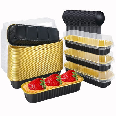 LNYZQUS Aluminum Foil Mini Loaf Pans With Lids 50 Pack, 6.8oz Rectangle Baking Cups Muffin Tins,Disposable Baking Tins Mini Baking Pans Holders For Mini Cake Bread -Black In Gold