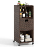 Tangkula Rattan Outdoor Storage Cabinet, Patiojoy Outdoor Wicker Cabinet with 3 Shelves, 1 Removable Drawer, 4 Wheels, Patio Storage Deck Box Cart for Backyard Poolside Porch (Mix Brown) Tangkula